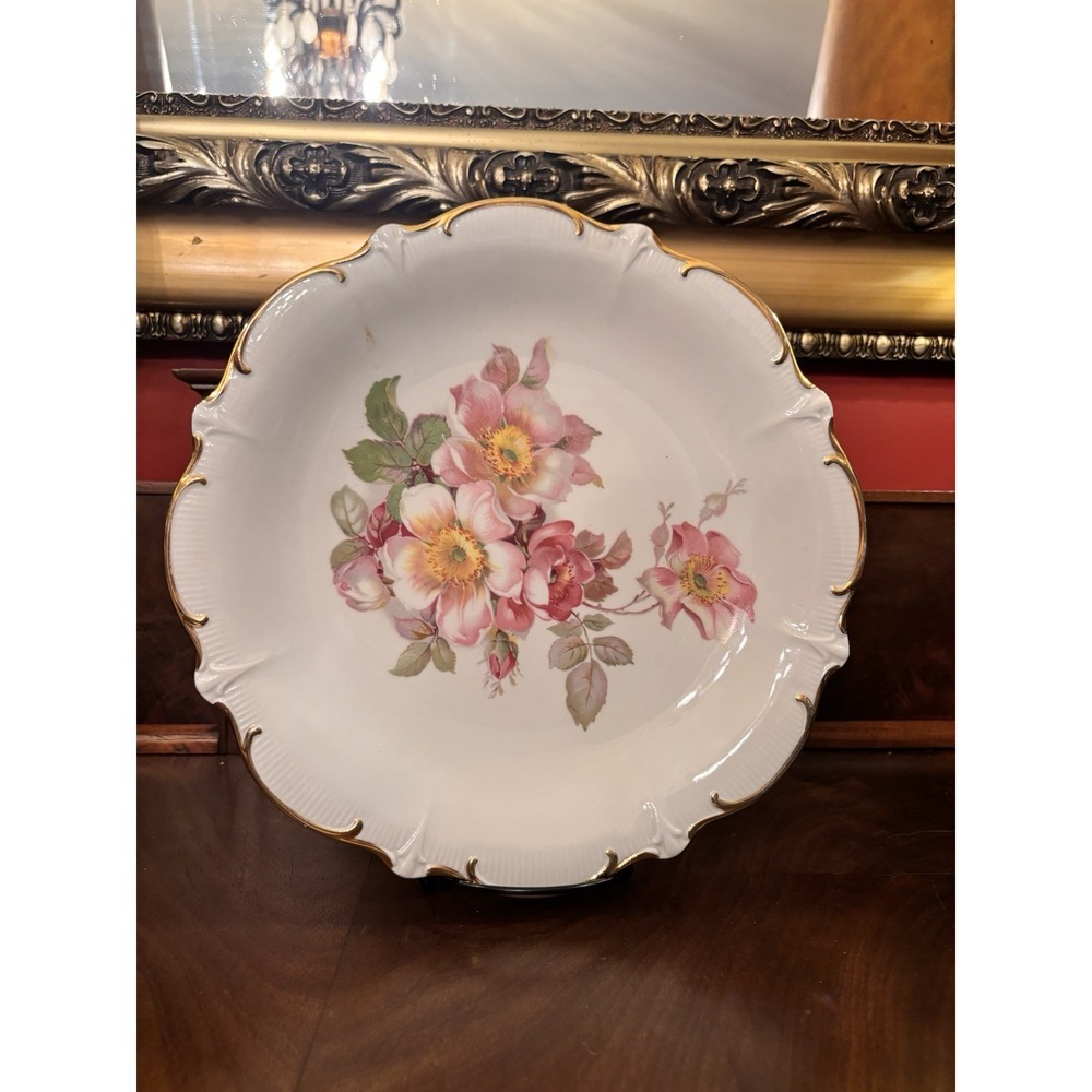 Vintage Schumann Arzberg Germany Wild Rose 12" Chop Plate Platter Gold Trim